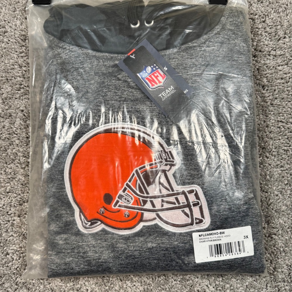 Cleveland Browns Hoodie Mens Camo Sleeve Embroidered Charcoal 3XL NEW - Picture 8 of 10